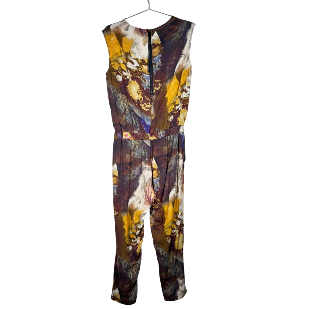 Diesel multicolor abstract print sleeveless jumpsuit with V neckline, elastic wa - Picture 4 of 9